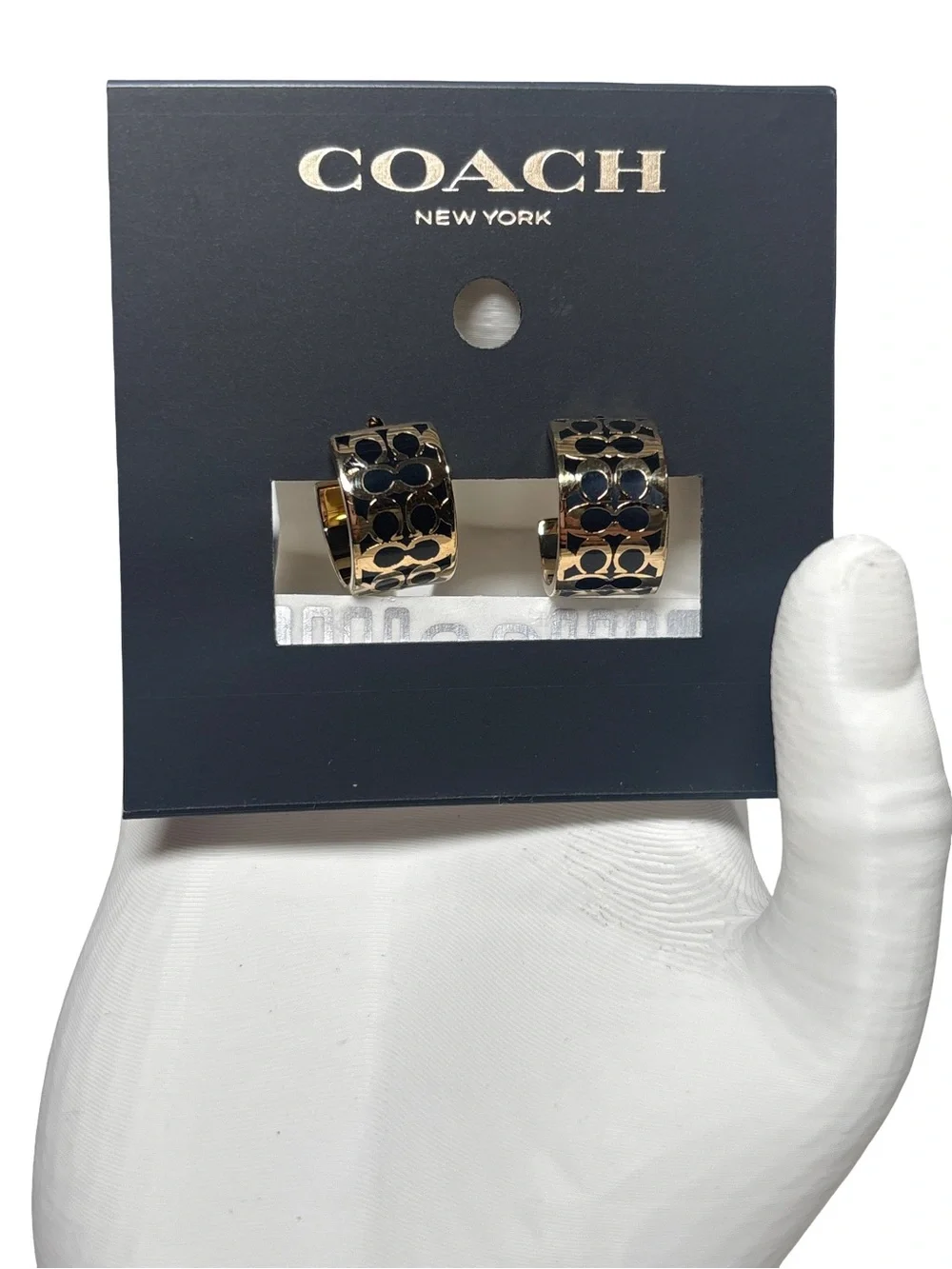 COACH Gold-Tone Hoop Earrings with Black Signature Pattern NWT comes w/ Dusty